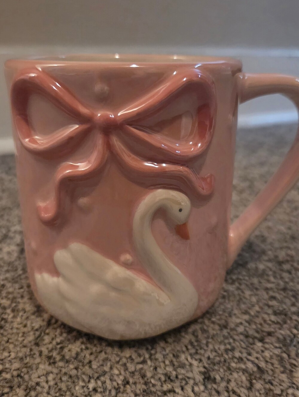 Pink Swan Ceramic Mug with Bow Accent